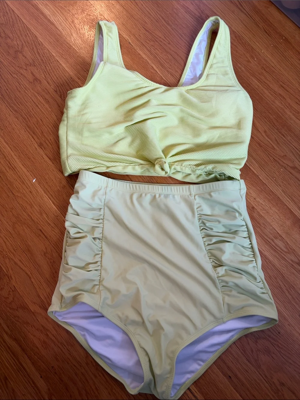 Coral Reef High-Waist Two-Piece Swim Set in Light Lime - Picture 1 of 5